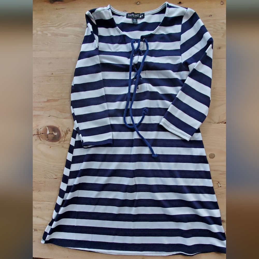 Living doll navy striped dress size medium